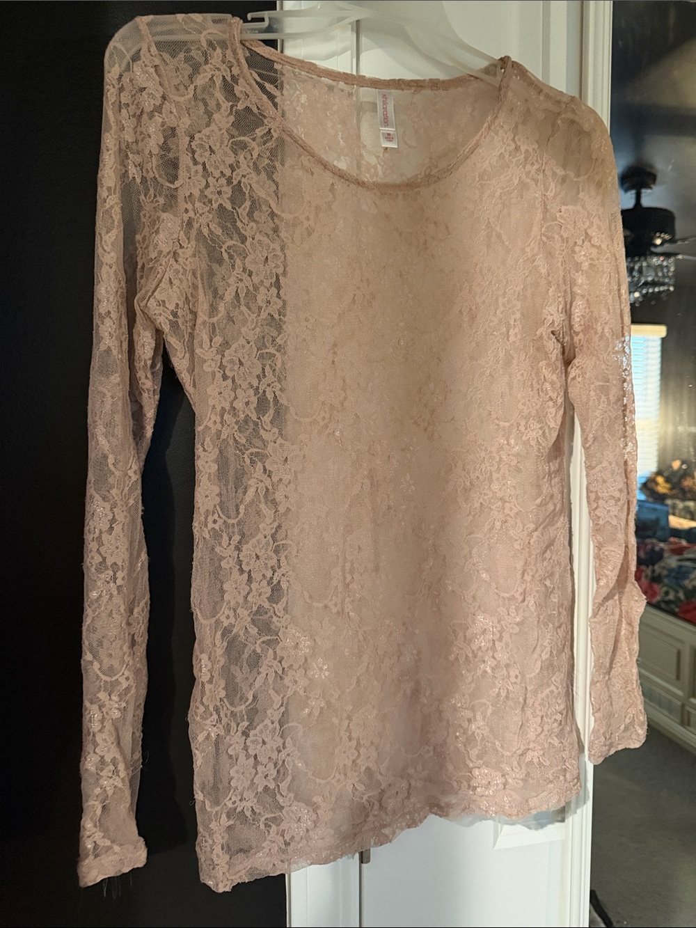 Xhilaration Long-Sleeve Lace Top - Blush